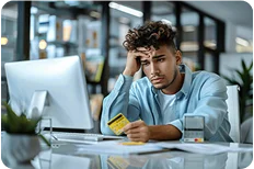 Stressed candidate with credit card