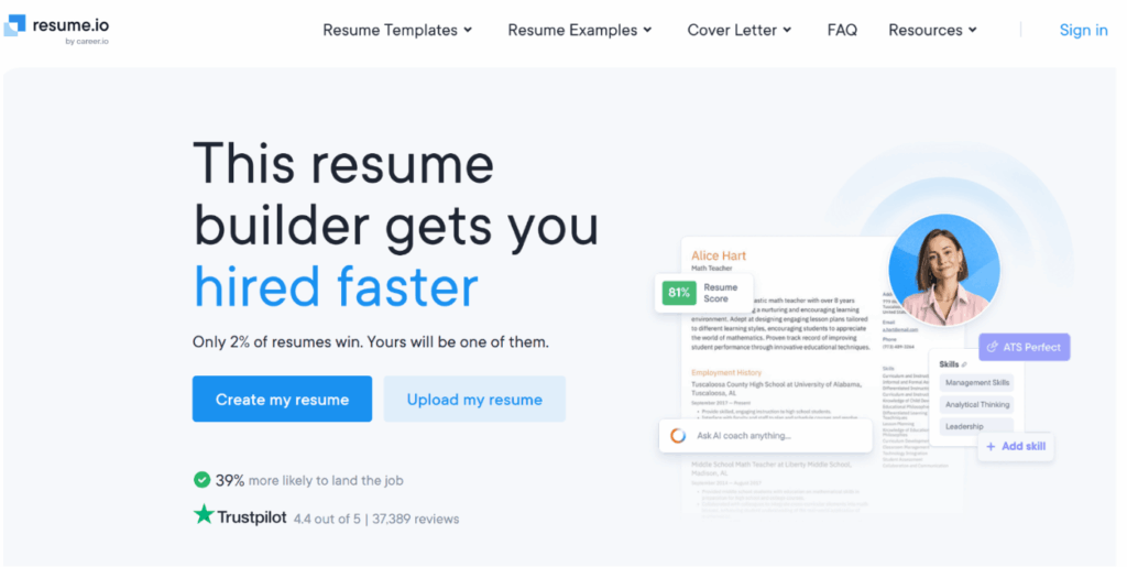 Resume.io ATS resume builder Resume.io AI resume builder