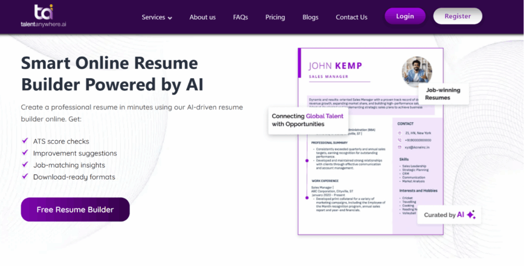 talentanywhere.ai ATS resume builder talentanywhere.ai online resume builder