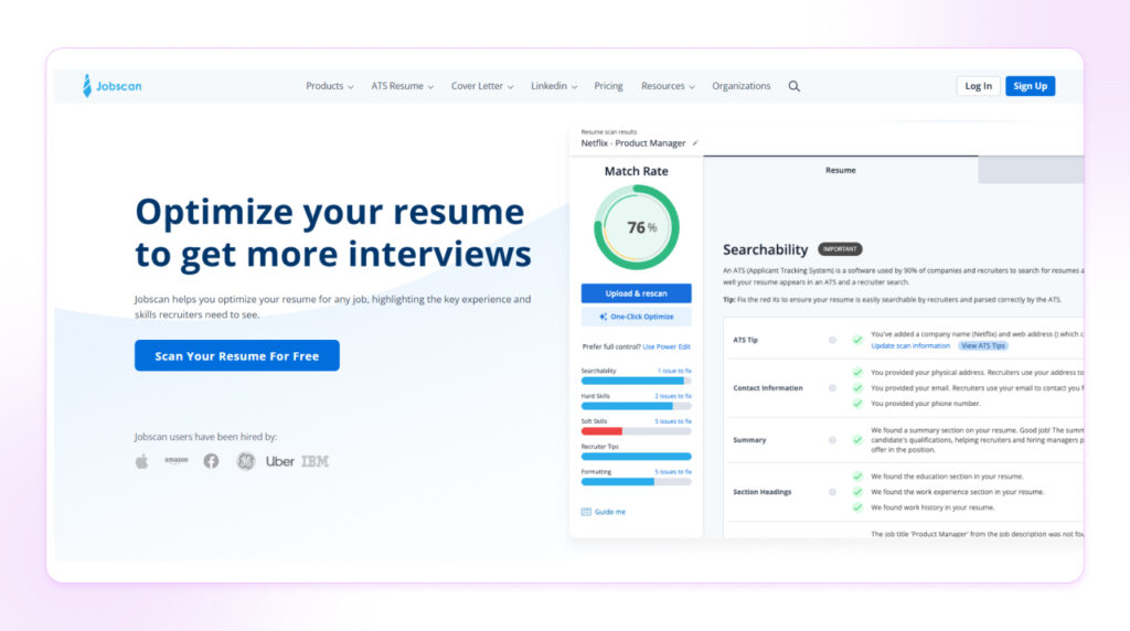 ATS Resume Optimization and Keyword Matching Tool JobScan resume optimization tool for ATS keyword matching