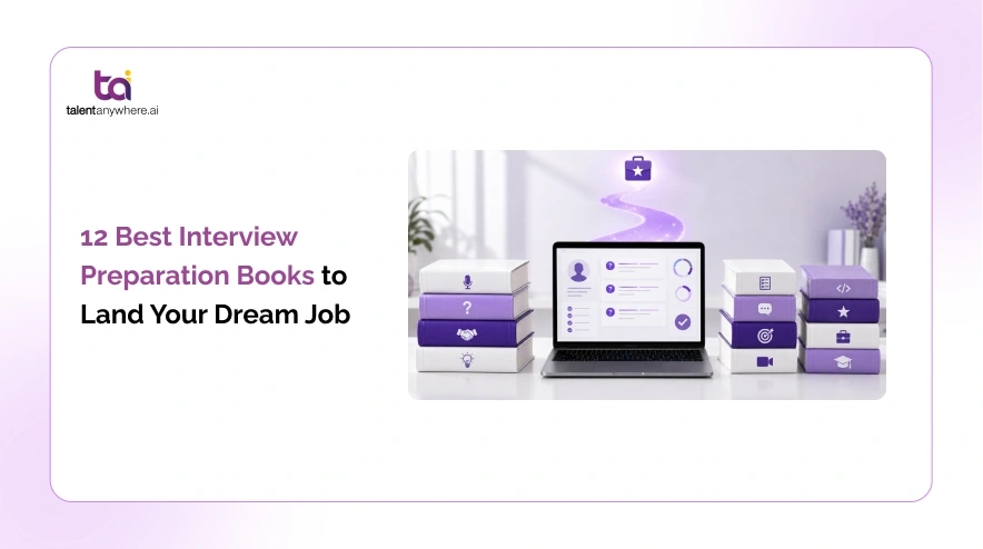 Stack of top interview preparation books to help candidates improve interview skills