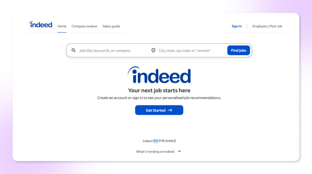 Indeed Job Search Platform India Indeed job portal for high-volume job listings