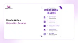 Relocation resume example showing willingness to relocate in the header and summary sections