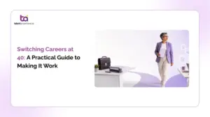 professional planning a career change at 40 with a laptop and notes