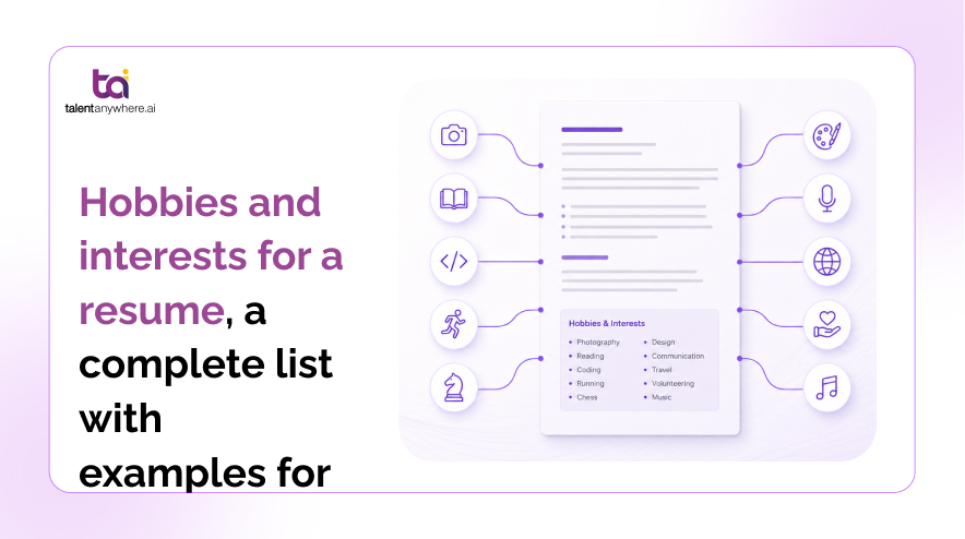Job seeker choosing hobbies and interests for a resume in the talentanywhere.ai resume builder
